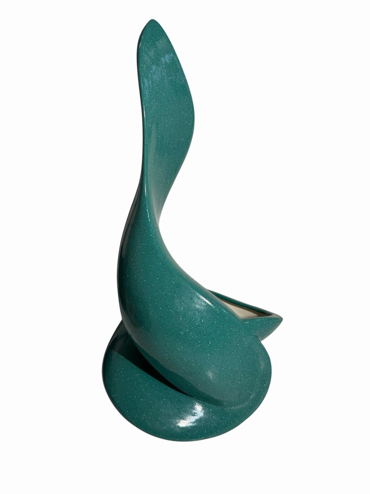 Mid Century Teal Speckled Pottery Vase Planter Decoration 15.5” x 8” Abstract