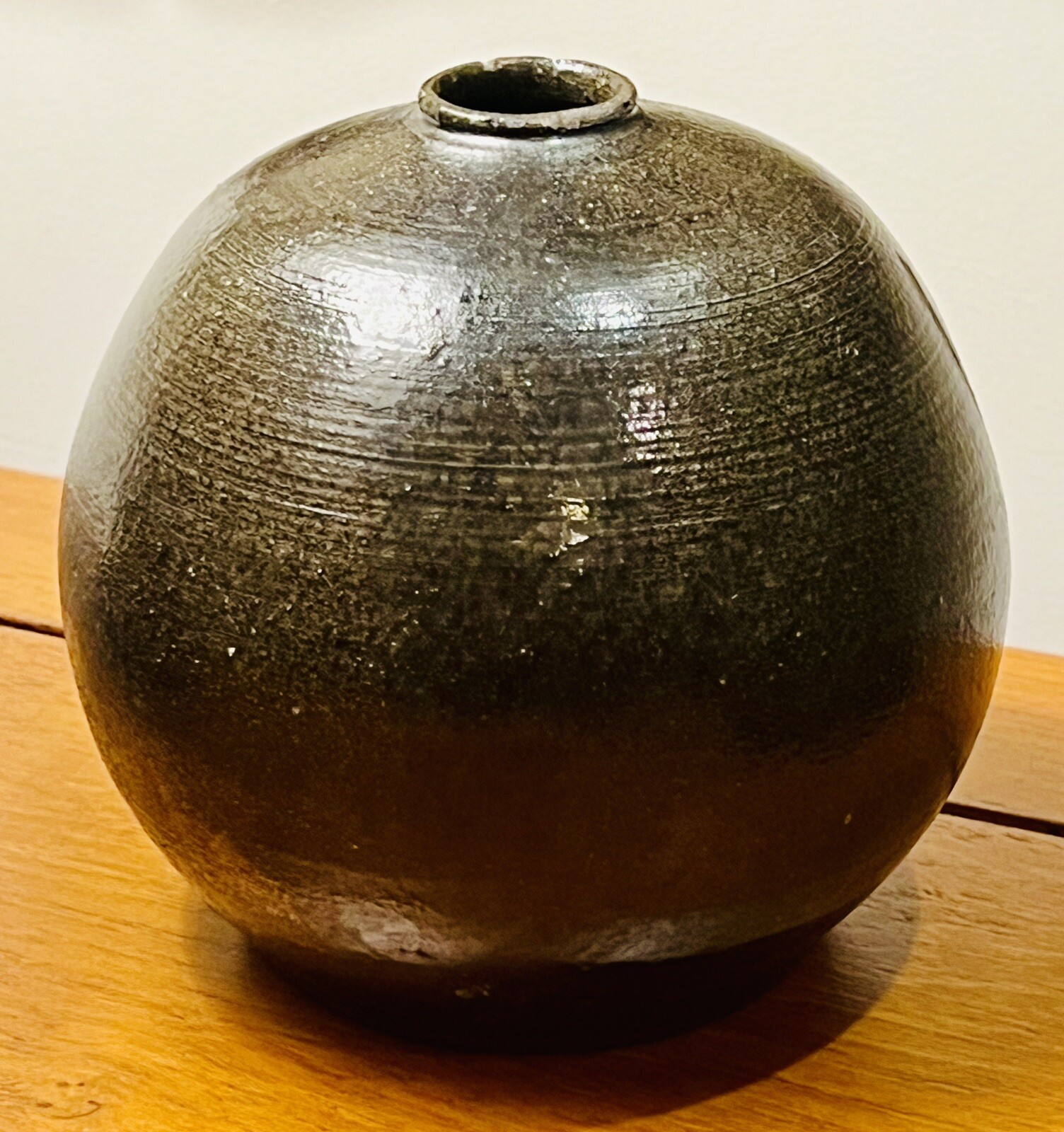 Mid-20th Century Round Alkaline Greenish Thin-Walled Vase Marks Sun w/Rays SPR77