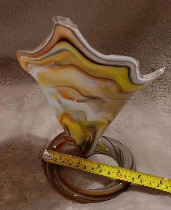 Vintage Hand Blown Orange And Yellow Art Glass Swirl Twisted Stem Vase