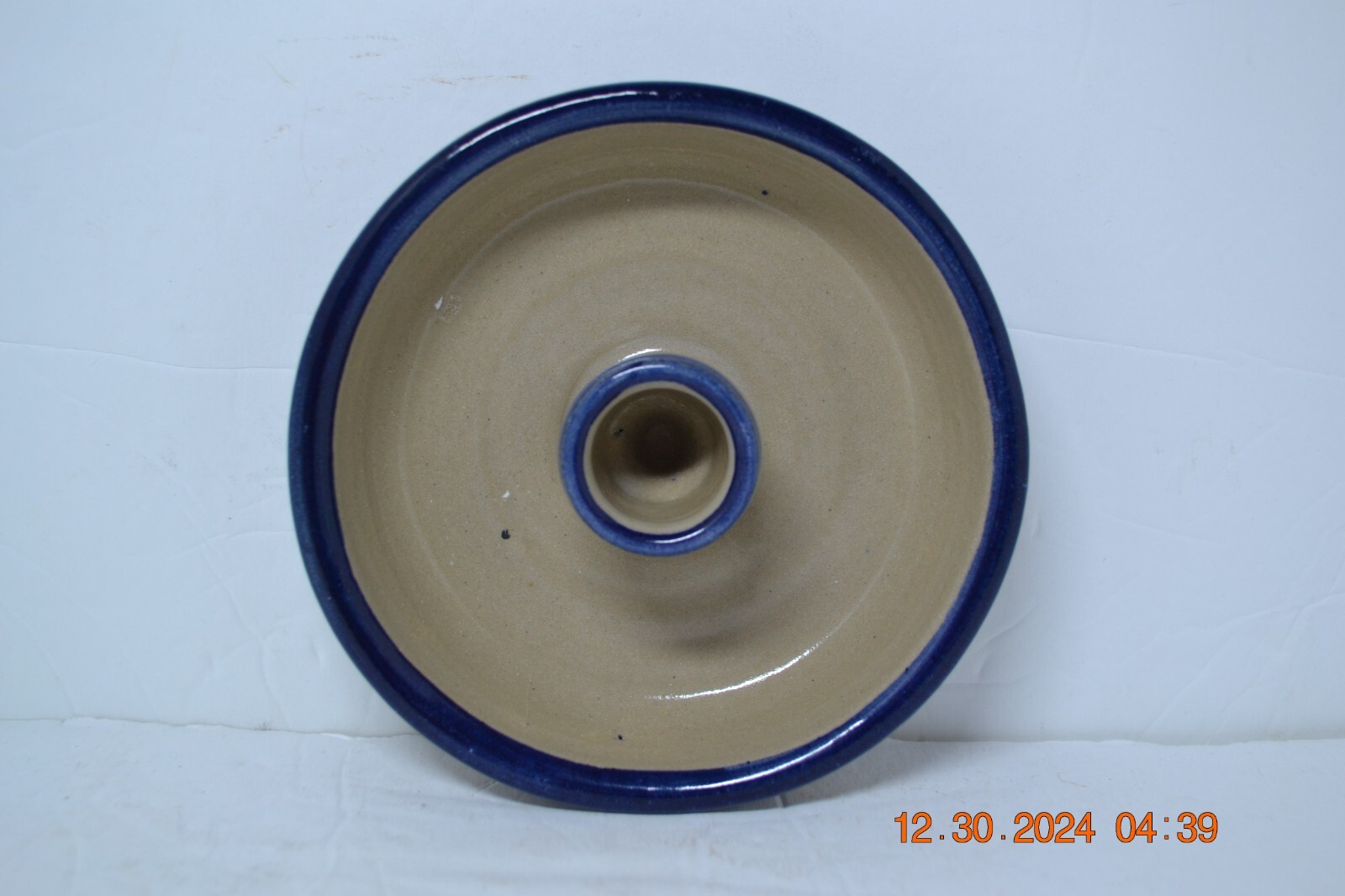 Beaumont Brothers BBP Salt Glazed Blue Decorated Floral Crock & Candleholder