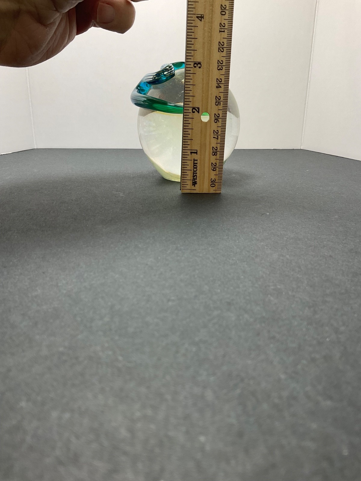 3” Correia 1989 signed art glass crystal & aqua 3-D snake paperweight