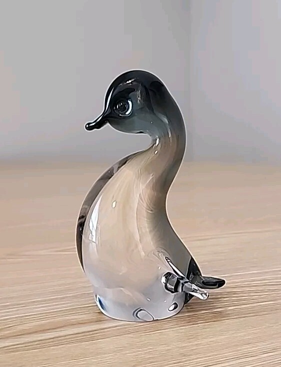 Vintage Murano Smokey Gray and Clear Glass Duck Sculpture Damage Wing READ
