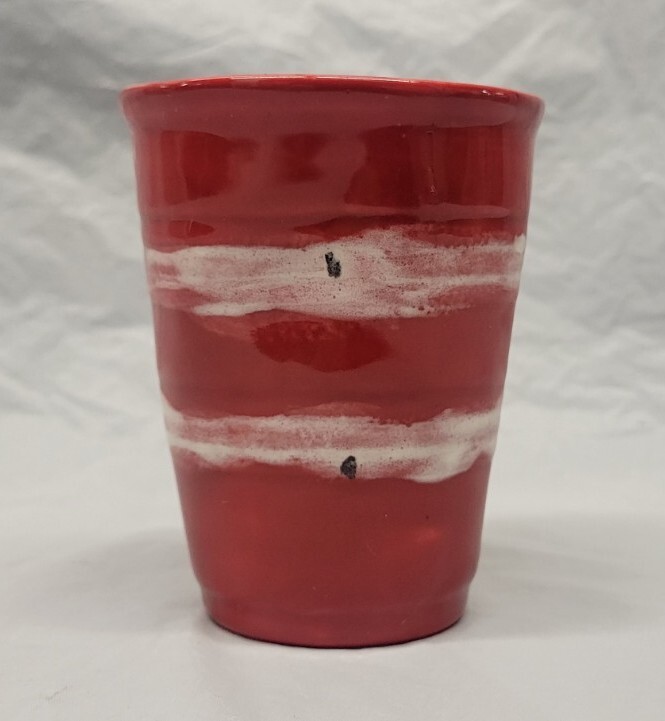 Modern Art Pottery Red Cup / vase artist signed # 4024