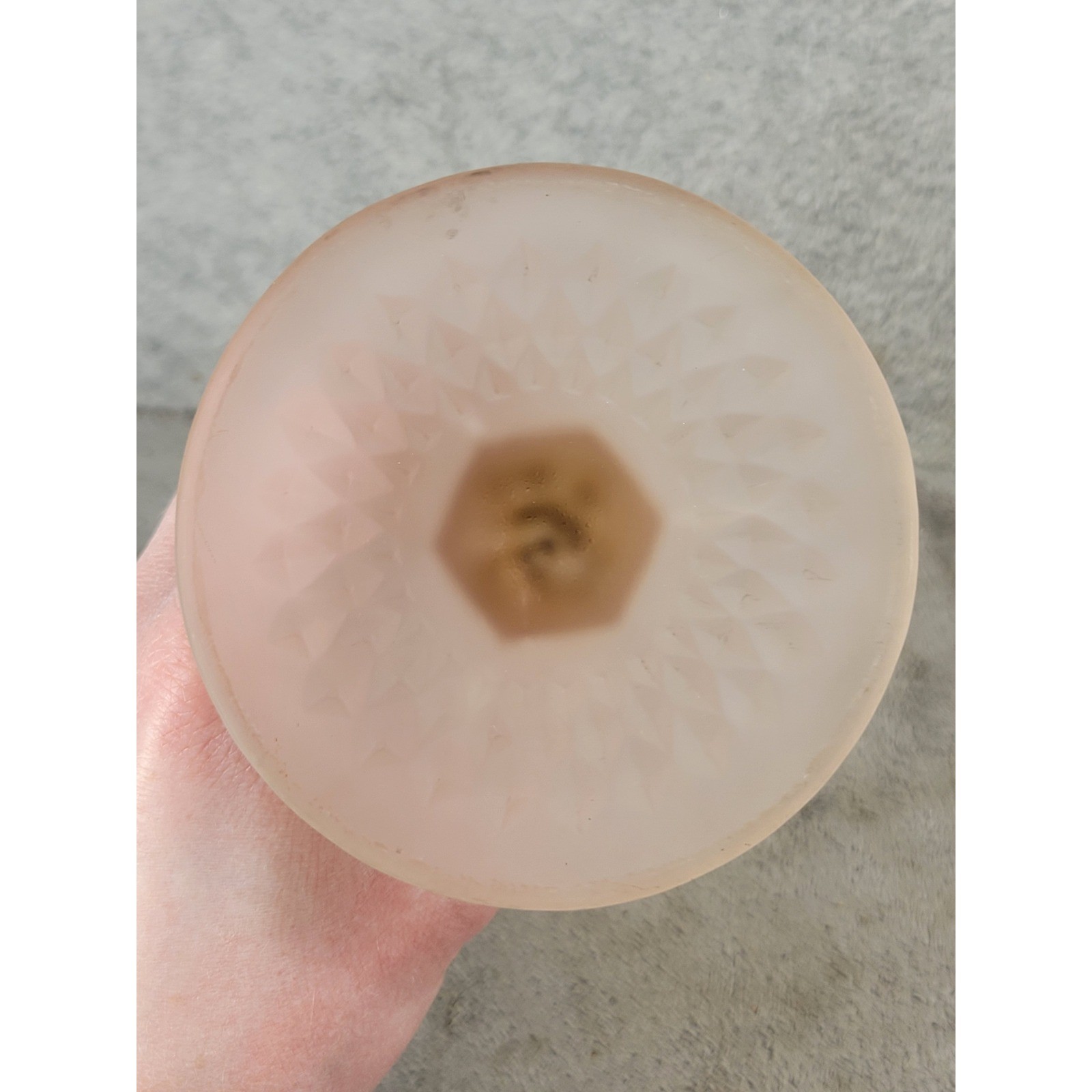 Vintage Pink Frosted Satin Glass Diamond Point Trumpet Vase Scalloped Rim 7.75″