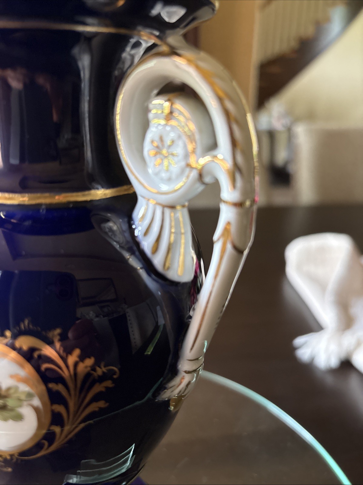 Meissen Porcelain Cobalt Blue & Floral Amphora Vase – 9”-1st Choice,MINT