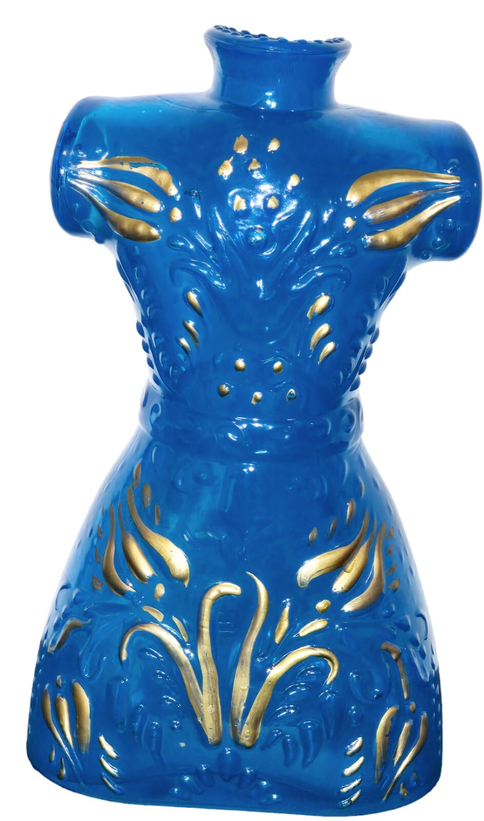 Akcam Glass Vase Torso Dress 8.5 inches tall 4.75 inches wide Hand Painted Blue