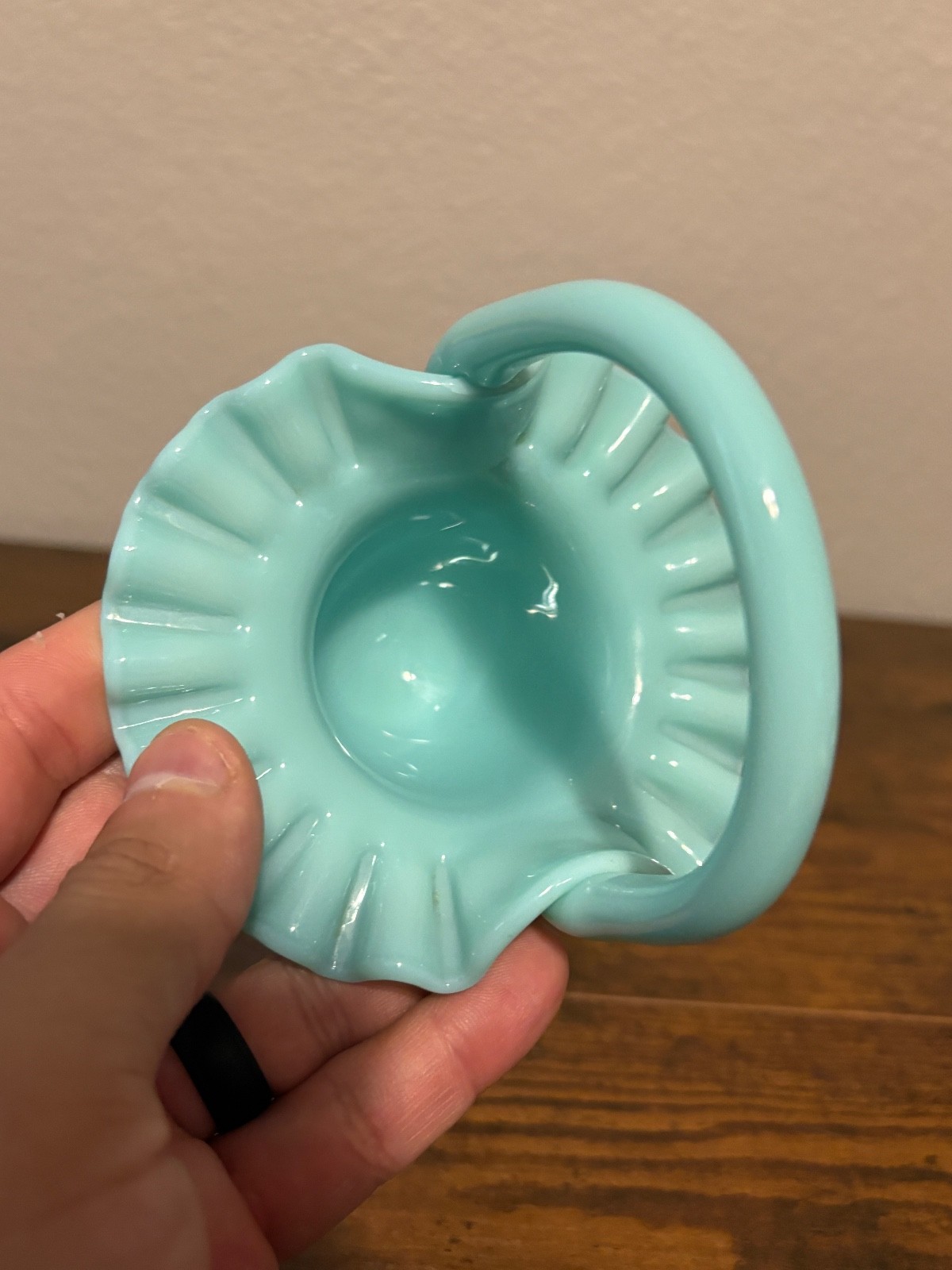 VTG Fenton Pastel Turquoise Blue 5.5″H Hobnail Milk Glass Basket