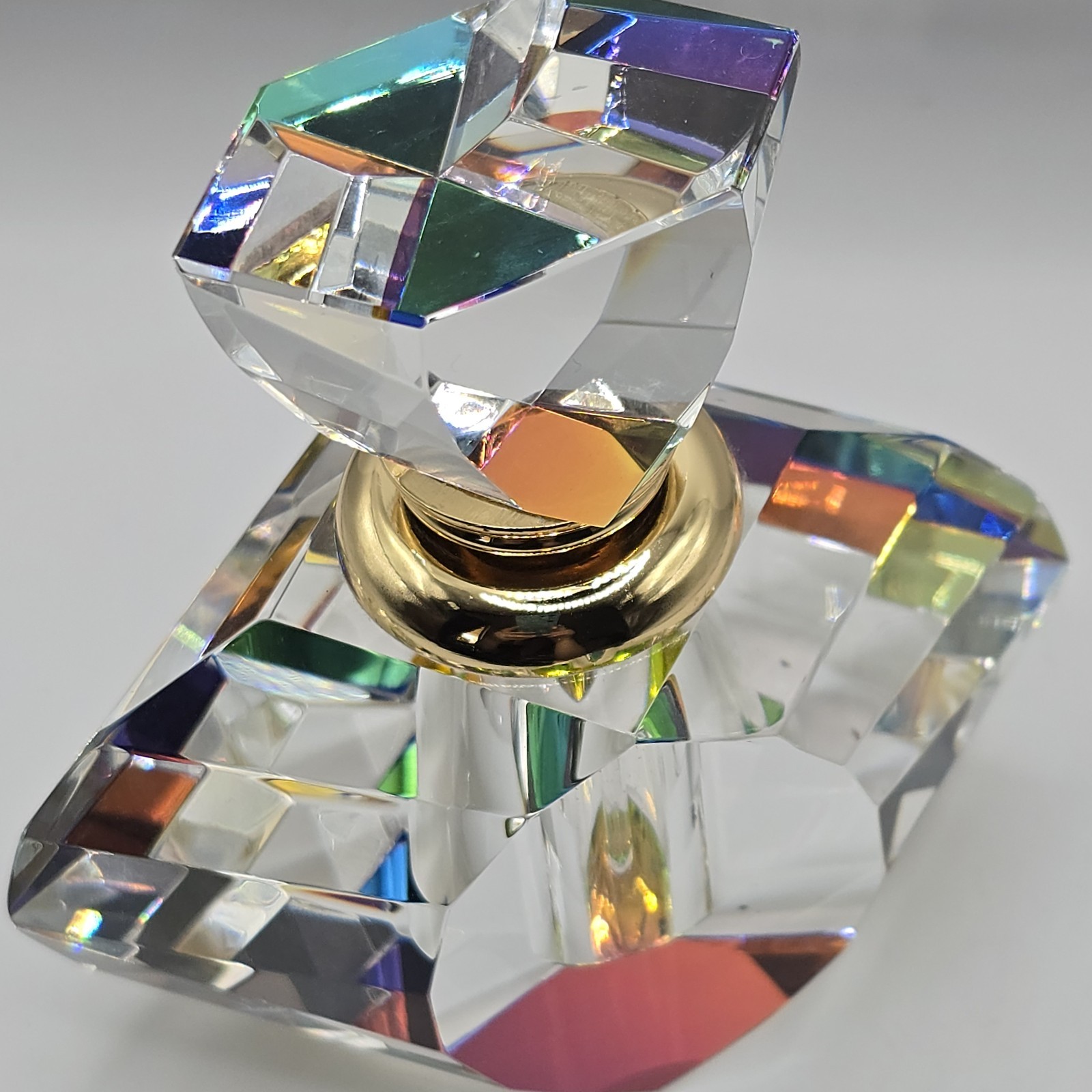 Vintage Crystal Faceted Perfume Bottle Multicolour Rainbow Iridescent Glass Daub