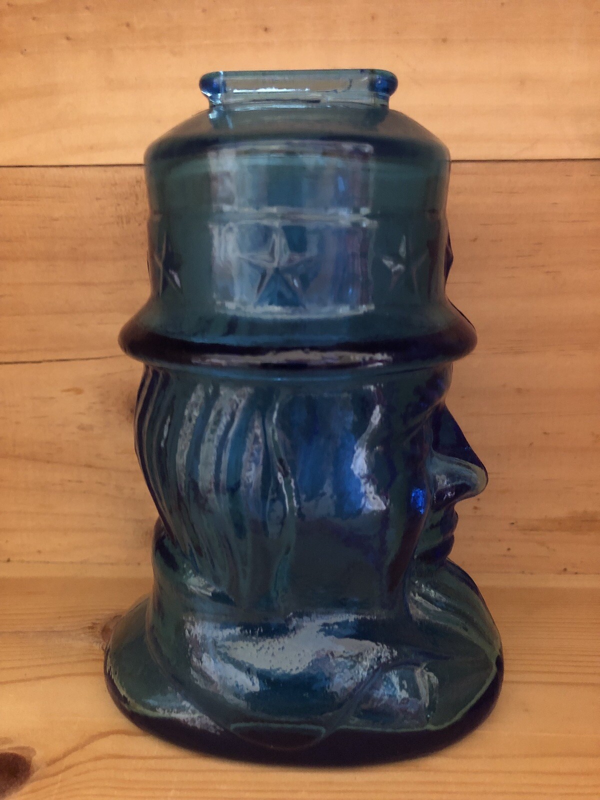 Vintage T.C. Wheaton Cobalt Blue Glass Uncle Sam Coin Bank Patriotic Mid Century