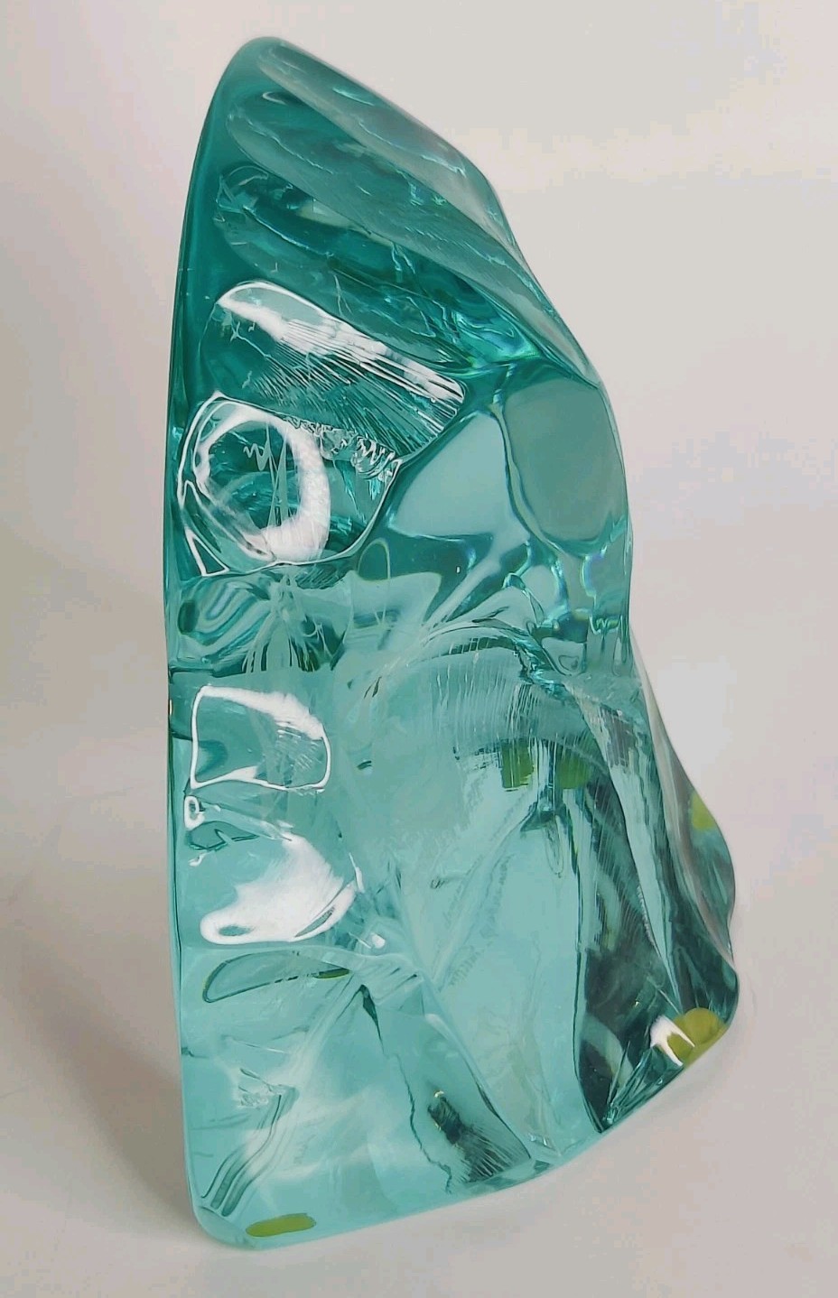 Signed HOVMANTORP SWEDEN ICEBERG GLASS Viking Ship Etched 4″