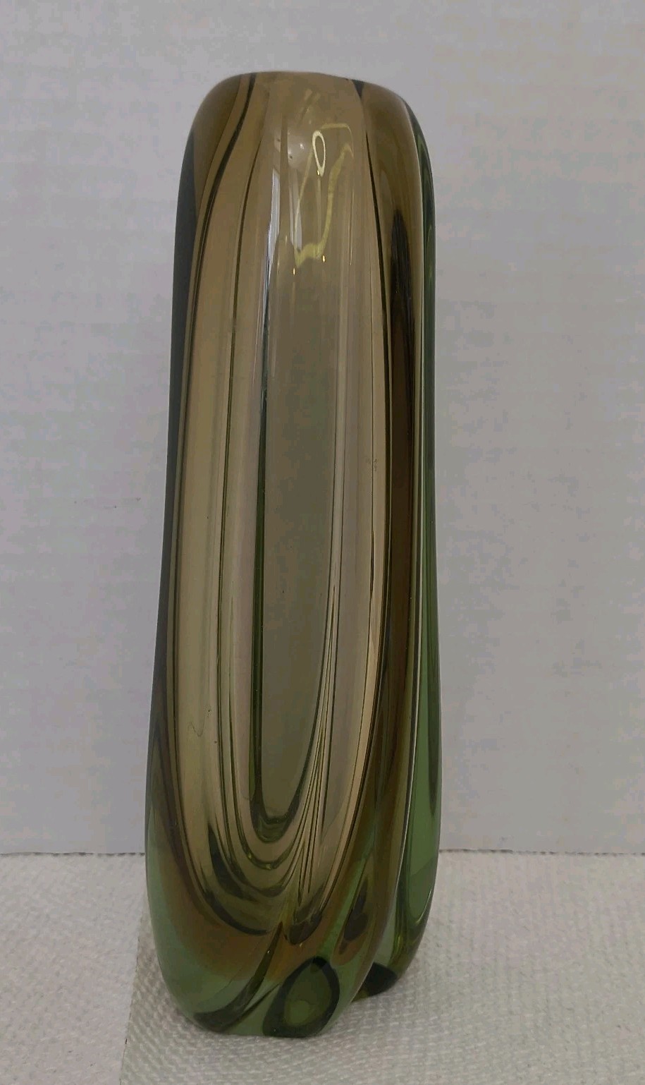 Vtg Sommerso Art Glass Vase Green Amber Mid Century Swirl 8.5″ Polished Bottom