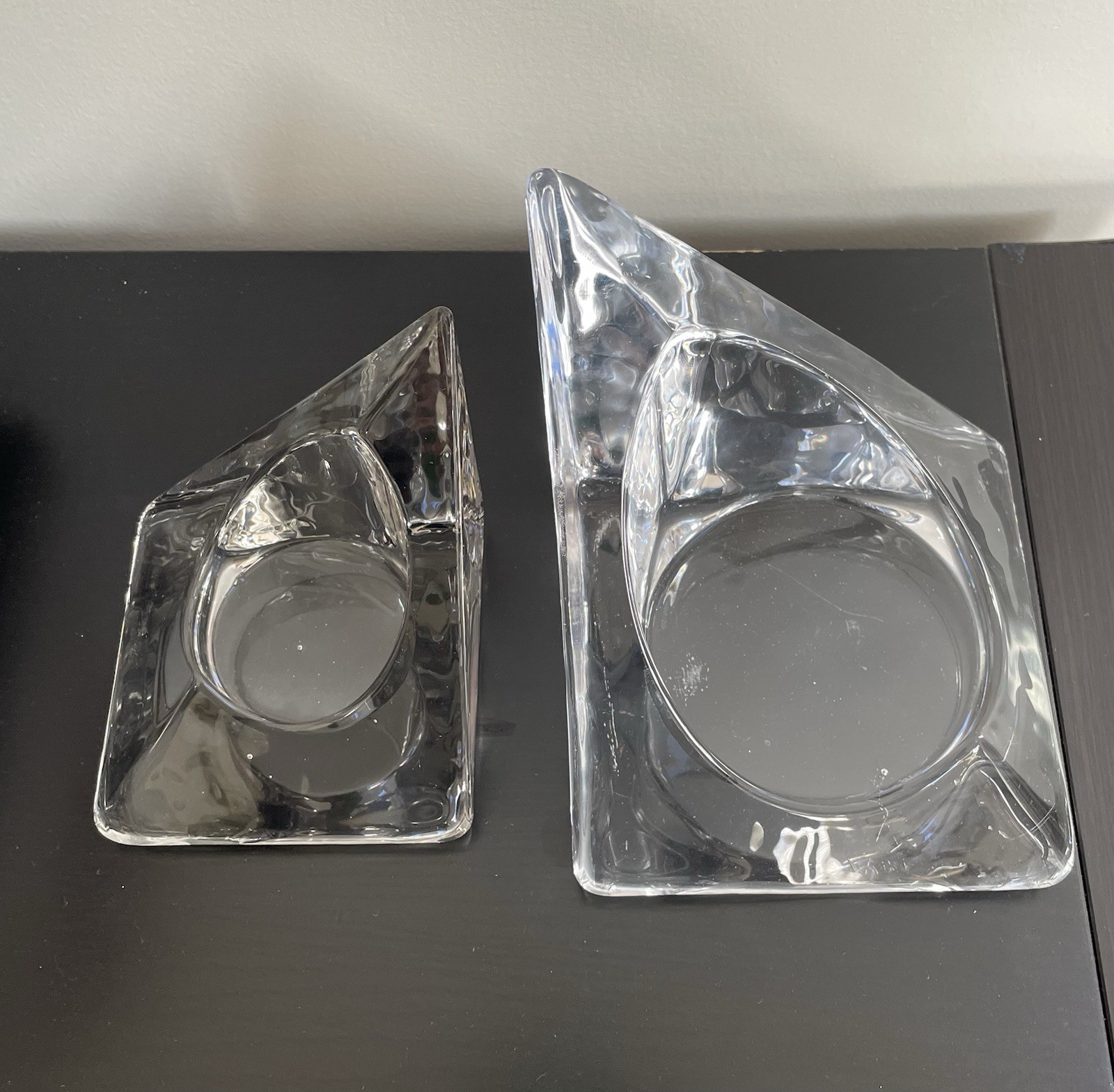Nybro Sweden Crystal Pyramid Votive Two Candle Holders Or Bookends