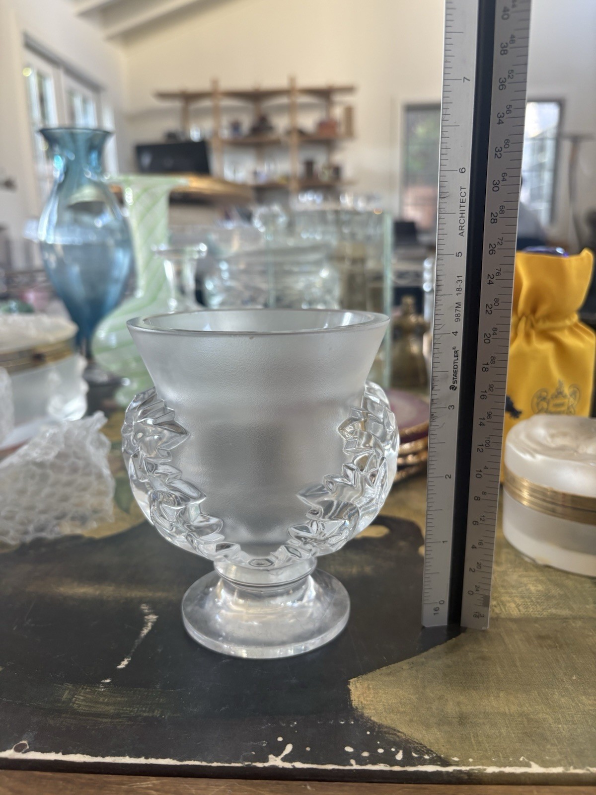 Lalique Clear Frosted Crystal Acanthus Leaf St. Cloud Flared Footed Vase