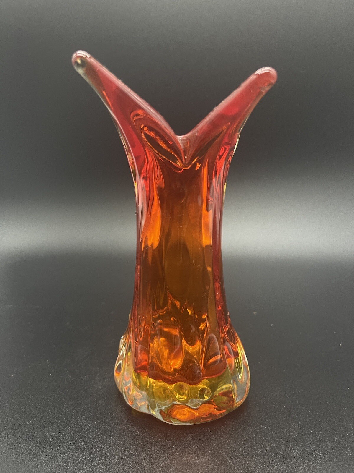 Hand Blown Art Glass Vase Orange And Yellow MCM