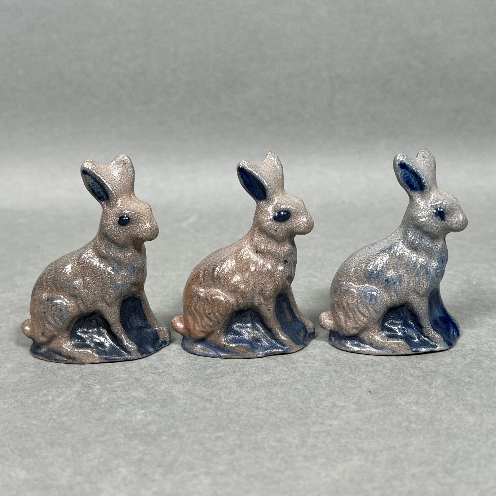 SET 3 Rowe Pottery Works Stoneware Rabbits Bunny Figurines VTG 1991 Lot Bunnies