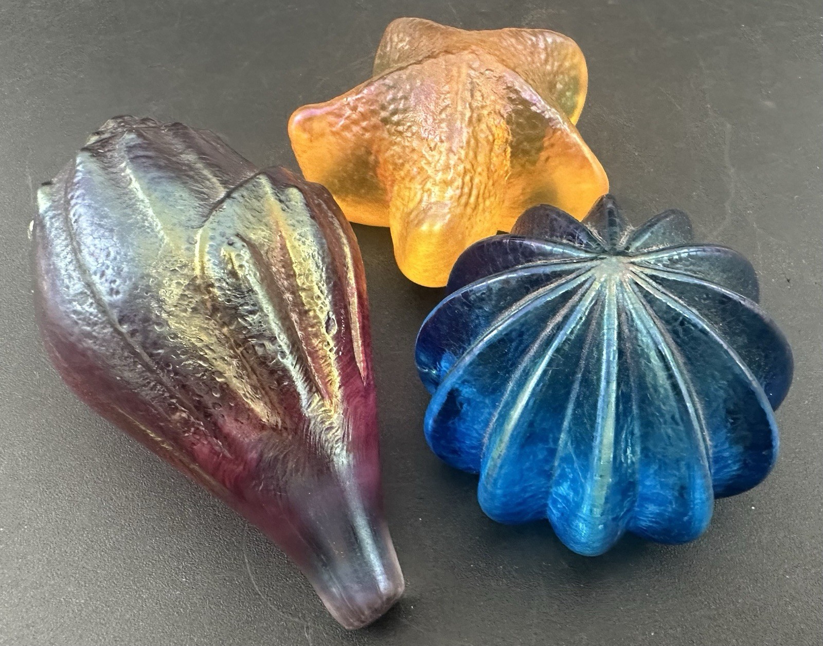 Lot of 3 Robert Held Handmade Sea Shell Art Glass Signed RHAG Beach Art
