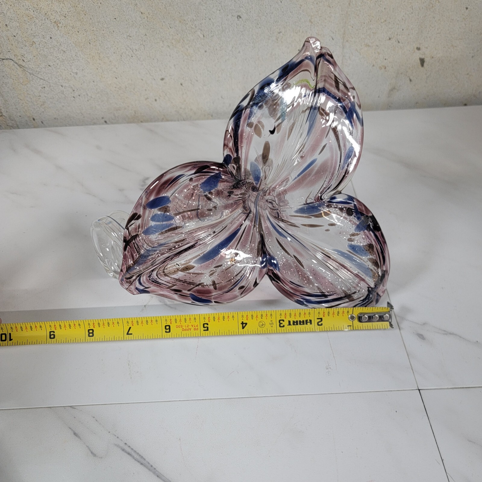 Large Purple Art Glass Flower with Spiral Stem 7″ Murano style 3 petal Lily