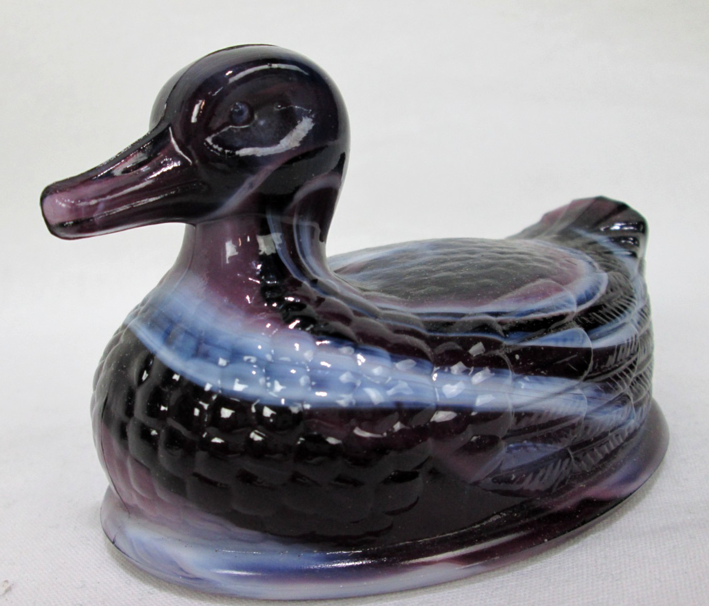 Vintage Imperial Purple & White Swirl Glass Duck On Nest (Top Only no base)