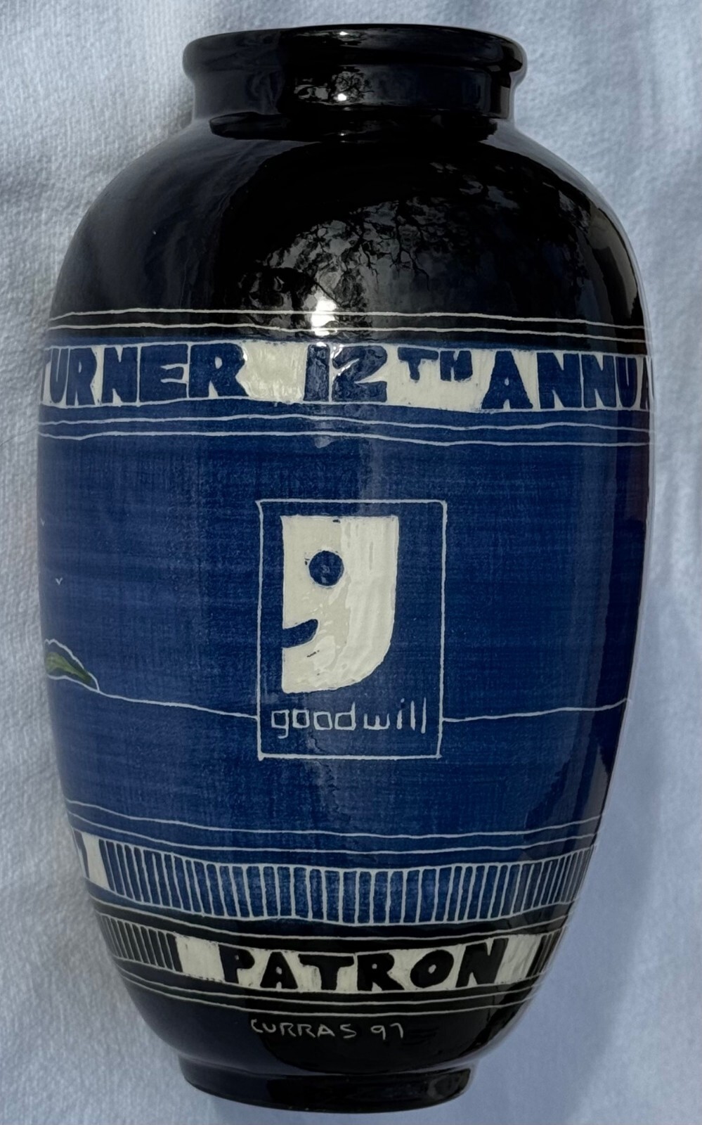 Vintage Curras Bothers Art Pottery Vase Charity Golf Tournament 1997 By Goodwill