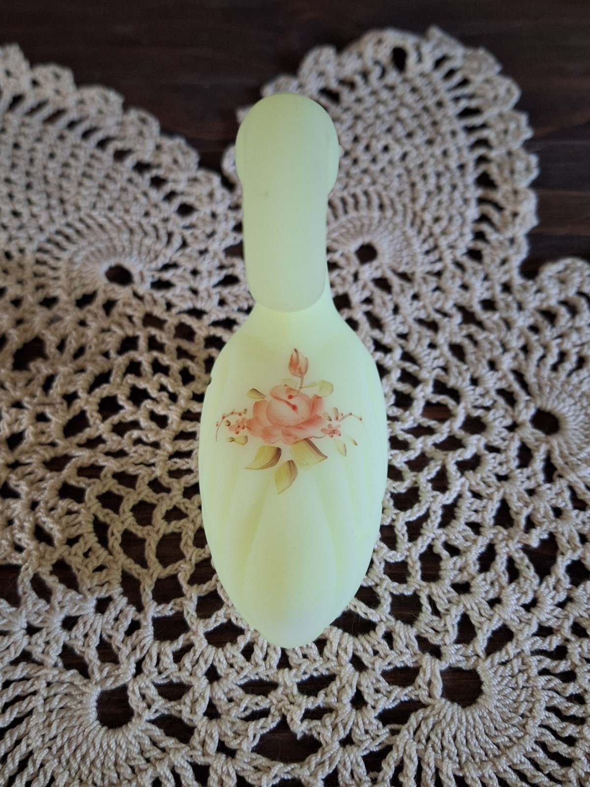 Fenton Roses On Custard Swan Uranium Glass UV Reactive Hand Painted Signed