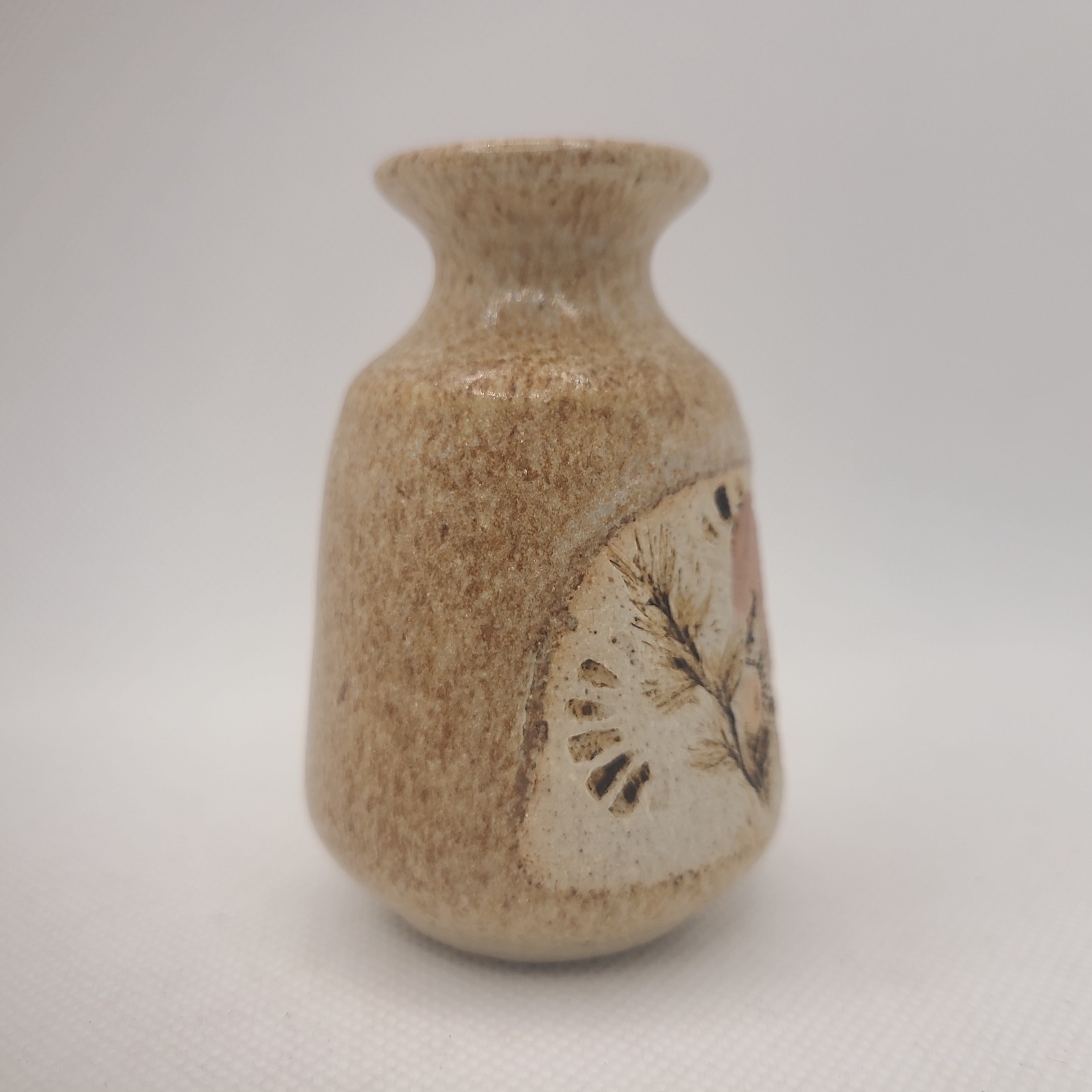 Studio Art Pottery Stoneware Bud Mini Vase, Leaf Impressions Artist Signed 3”