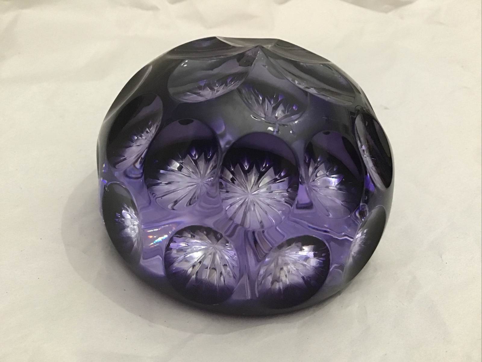 Royal Doulton Art Glass Webb Corbet Purple Amethyst Stars Paperweight 2 7/8”x2”