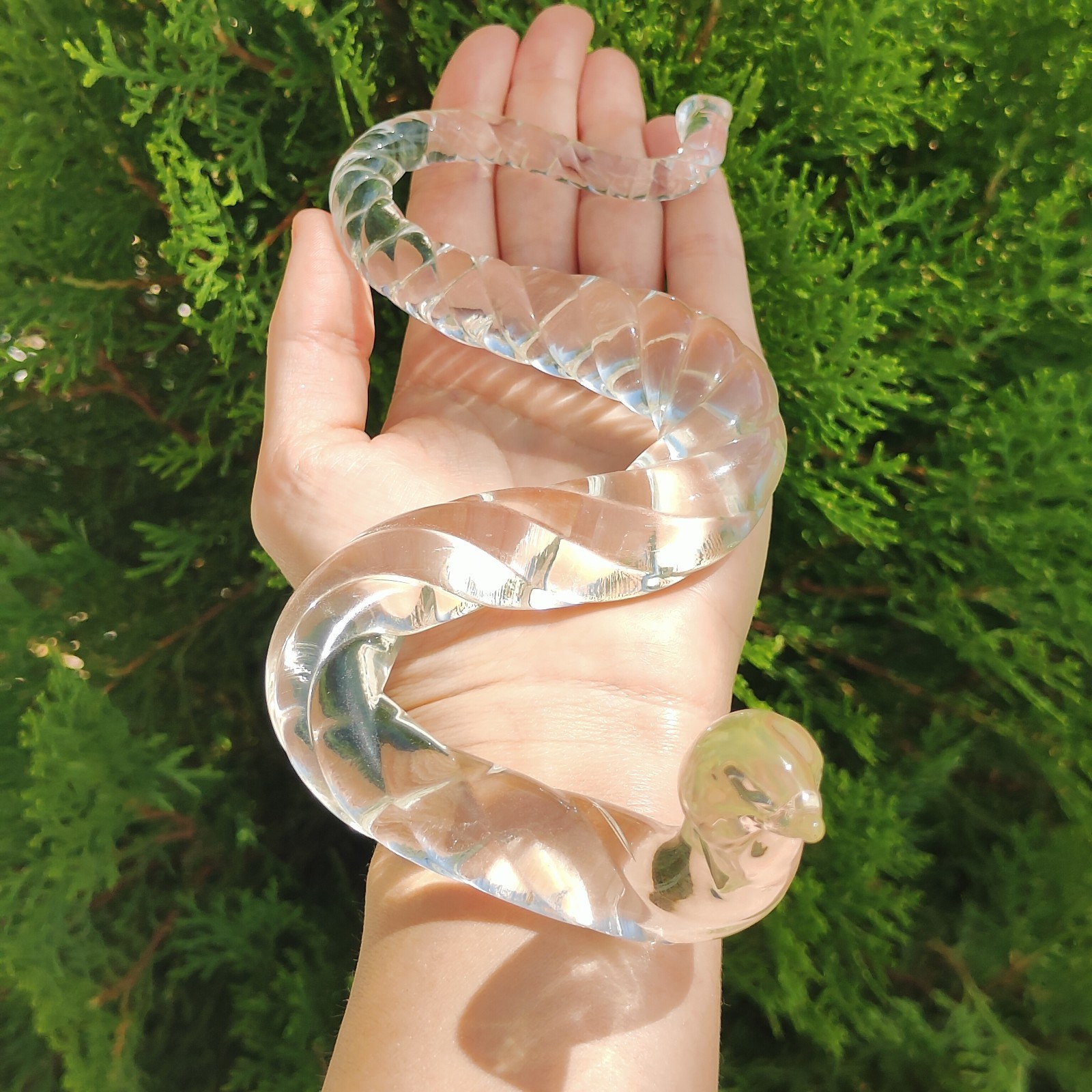 Vintage MCM Pilgrim Glass #933 Twist Rope 7″ Clear Snake Figurine