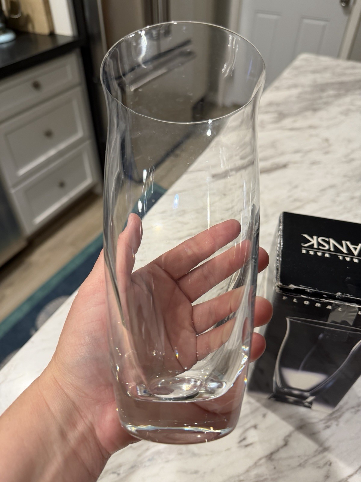 Vtg 1980s DANSK Crystal Floral Vase: 7″ Curved Fluted Glass, Czech Republic