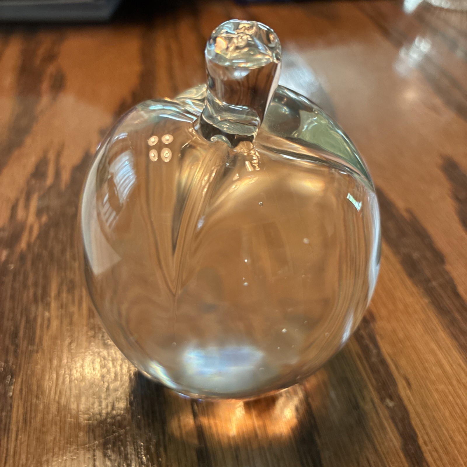 Clear Glass Apple Paperweight. Sticker-Made In Sweden. Approx 4 In Tall.
