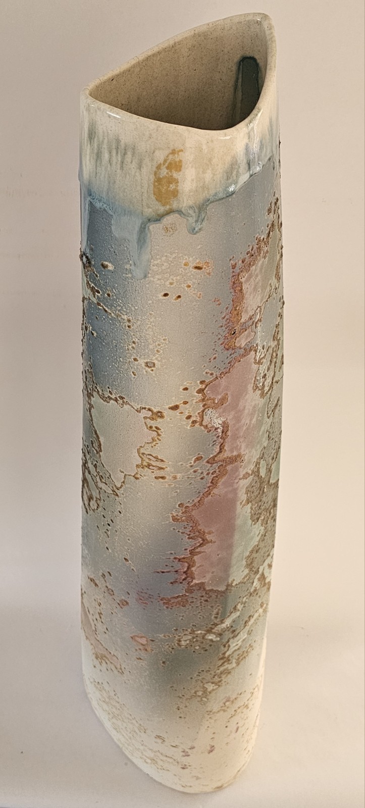 1970 MCM 34″ Monumental Tony Evans Raku #53 Pottery Vase Ancient Sands Signed