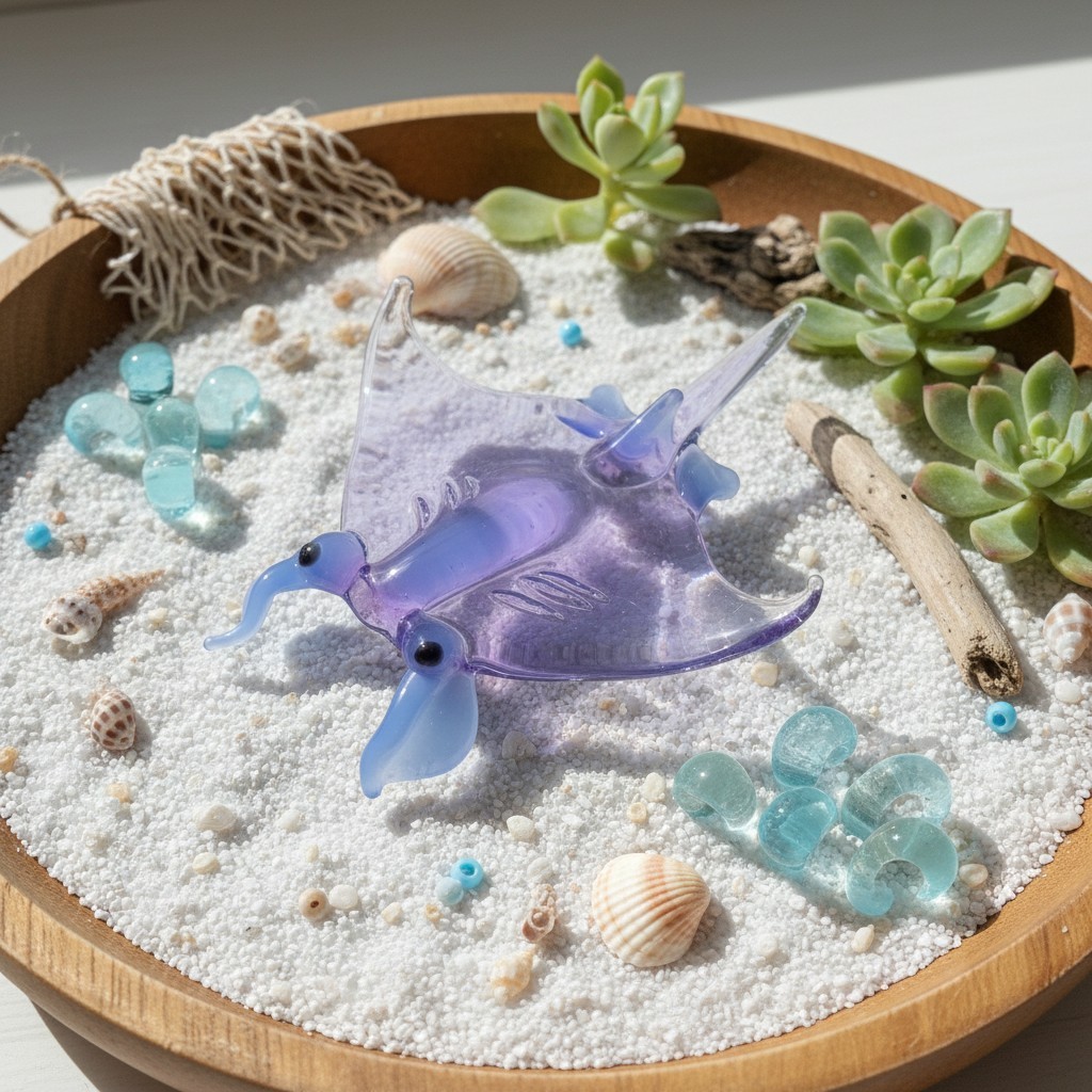 Handcrafted Miniature Purple Blue Stingray Glass Figurine