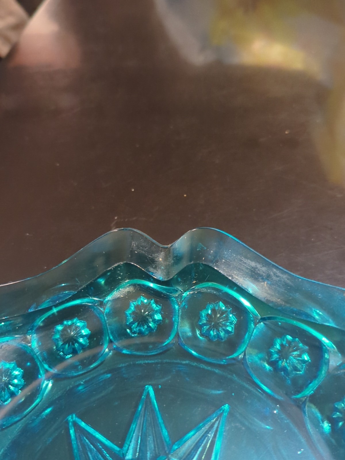 Vintage Ashtray Blue Glass Moon & Stars L.G.WRIGHT Large Round 8″