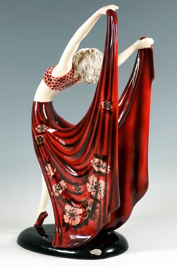 GOLDSCHEIDER Art Deco Beauty Figurine Female Dancer in Red Dress 7195