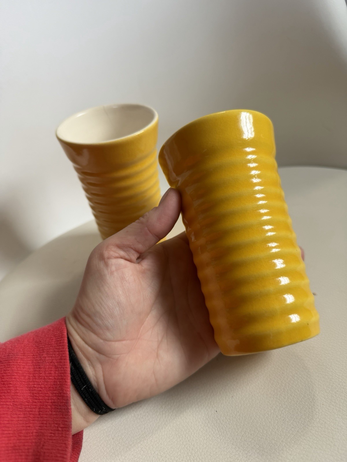 VINTAGE Bauer Pottery Ring Ware 12 Oz Yellow Tumbler Set Of 2