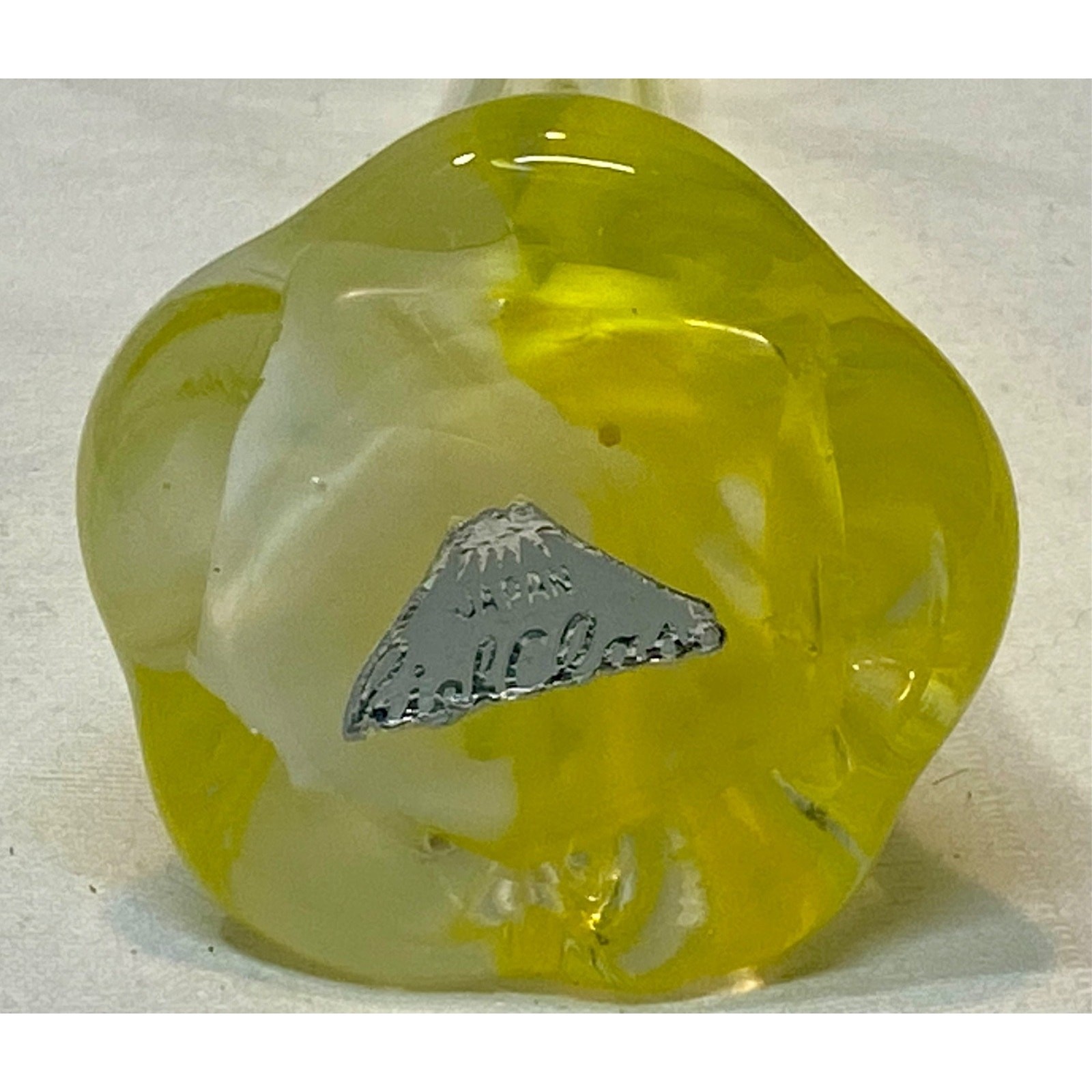 VINTAGE ‘HighClass’ HAND BLOWN SWUNG VASE Yellow White Clear JAPAN 9.75” T
