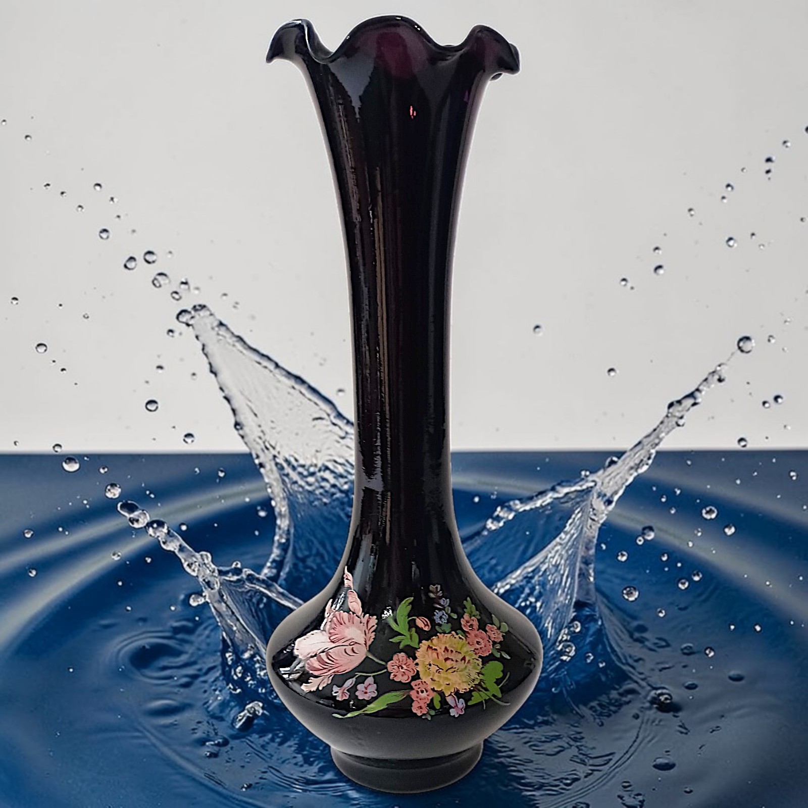 Vintage Floral Black Amethyst Floral Bud Vase Ruffled Fluted Top Edge Victorian