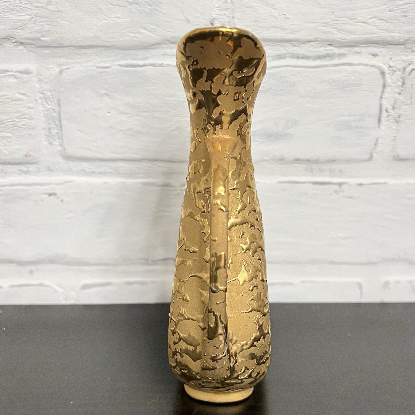Vintage Gold Lava Glaze Vase Double Handle MCM Sculptural 6.25”