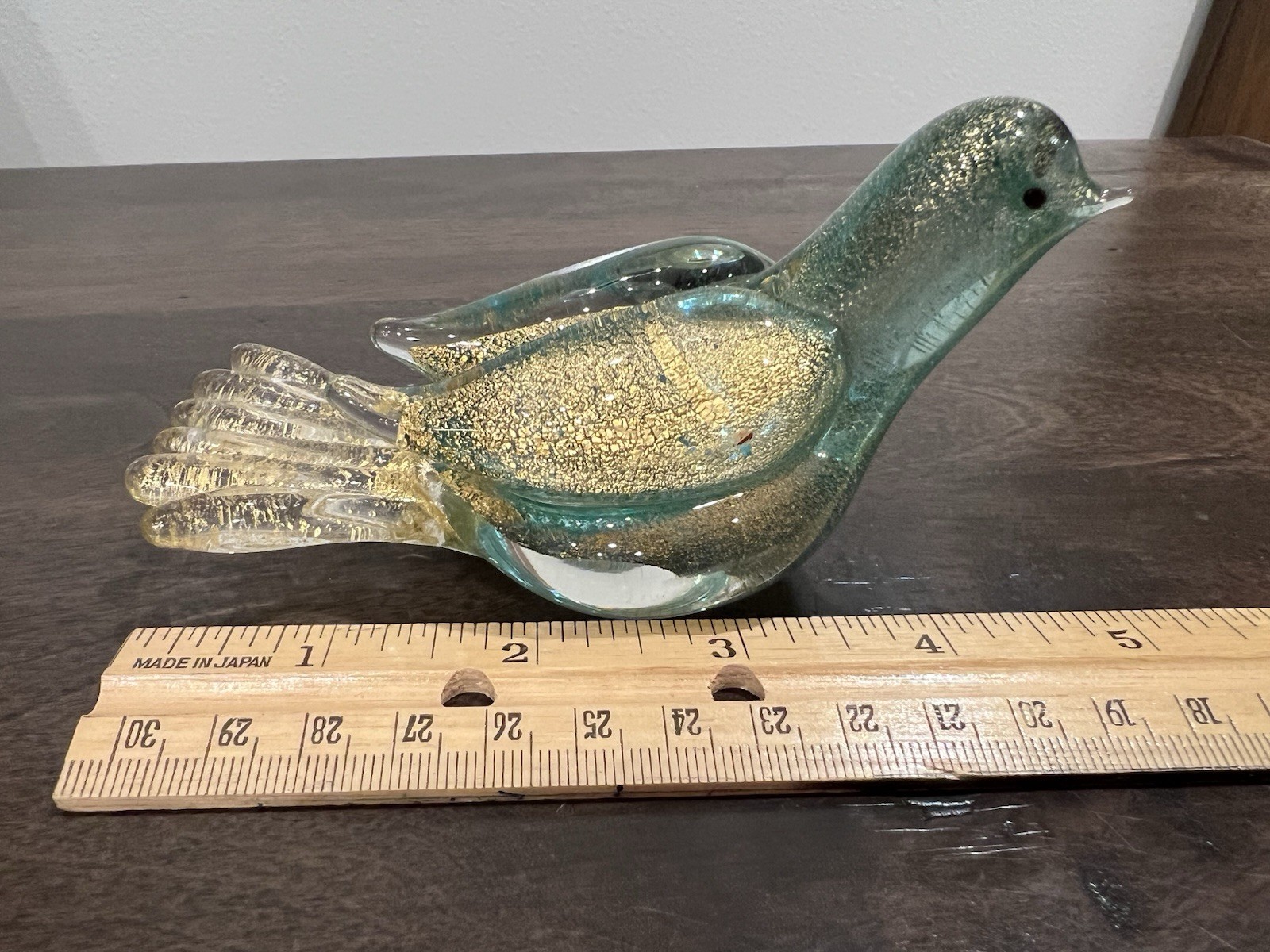 VTG Seguso Vetri d’Arte Murano ‘Polveri’ Glass Bird Infused With Fine Gold Leaf!