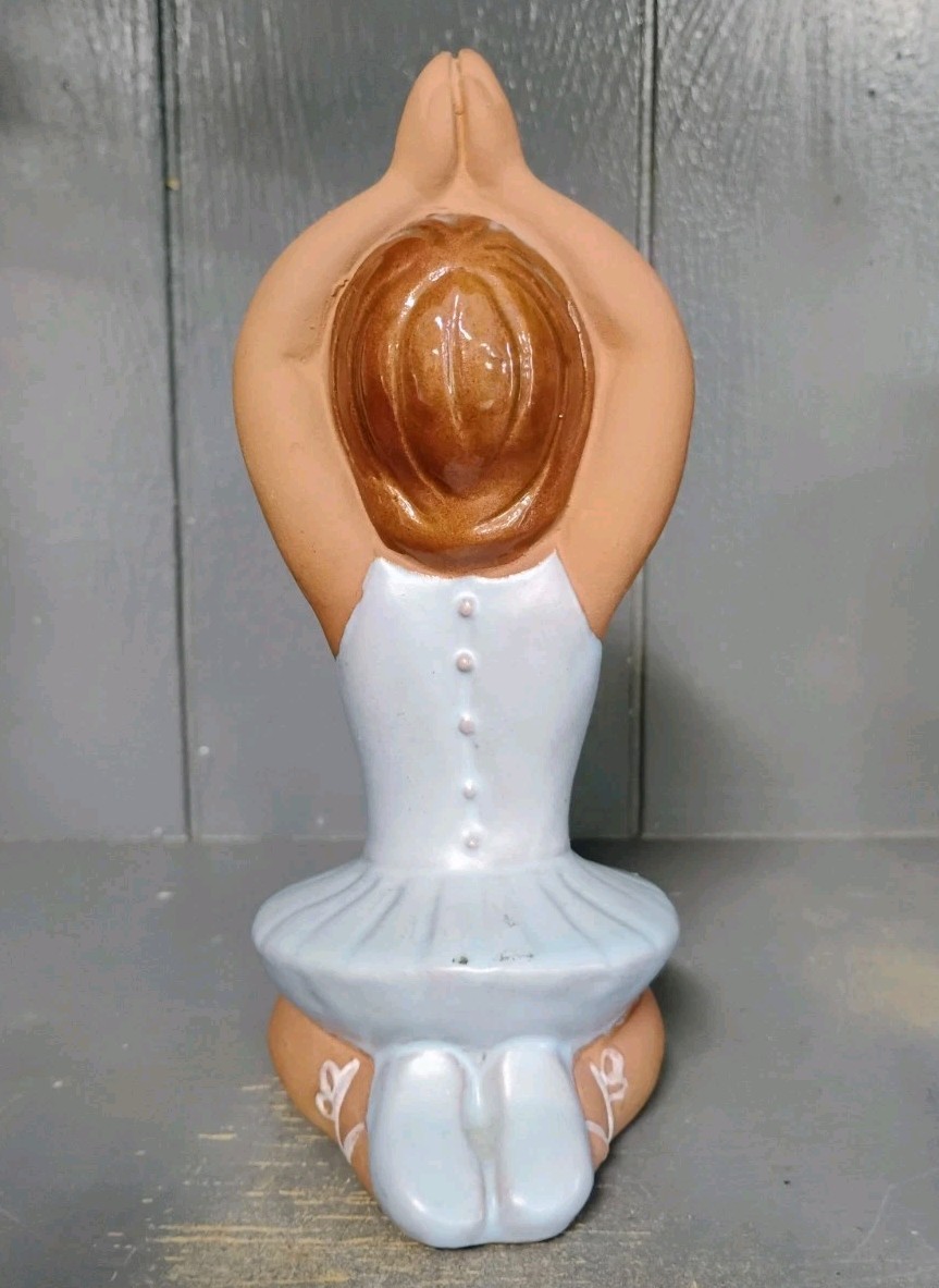 Jie Pottery Sweden Handcrafted Ballerina Brown Hair Blue Dress Rose Figurine