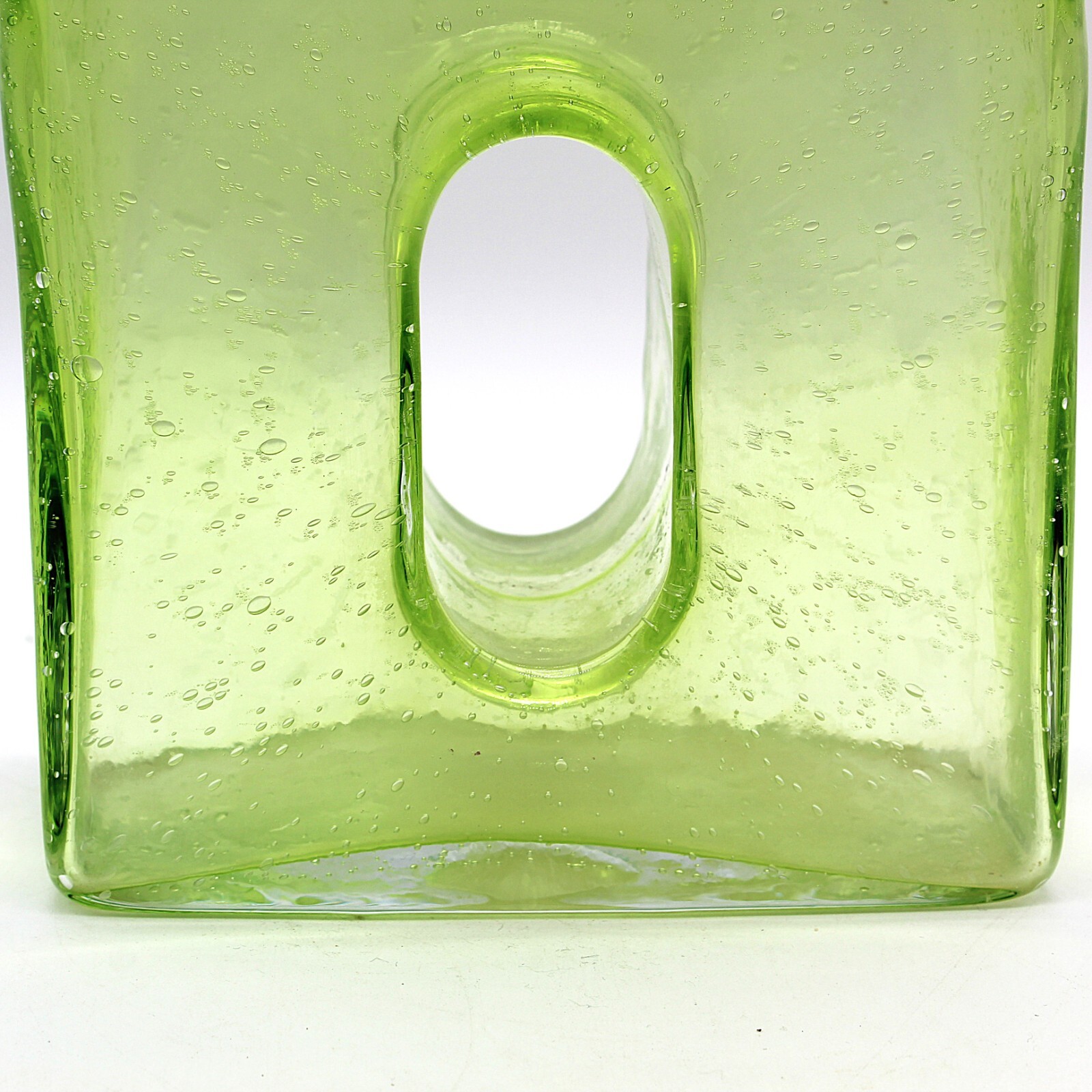 Vintage 1970s Hand Blown Green Art Glass Vase Bubbles Pulegoso Hole Thick