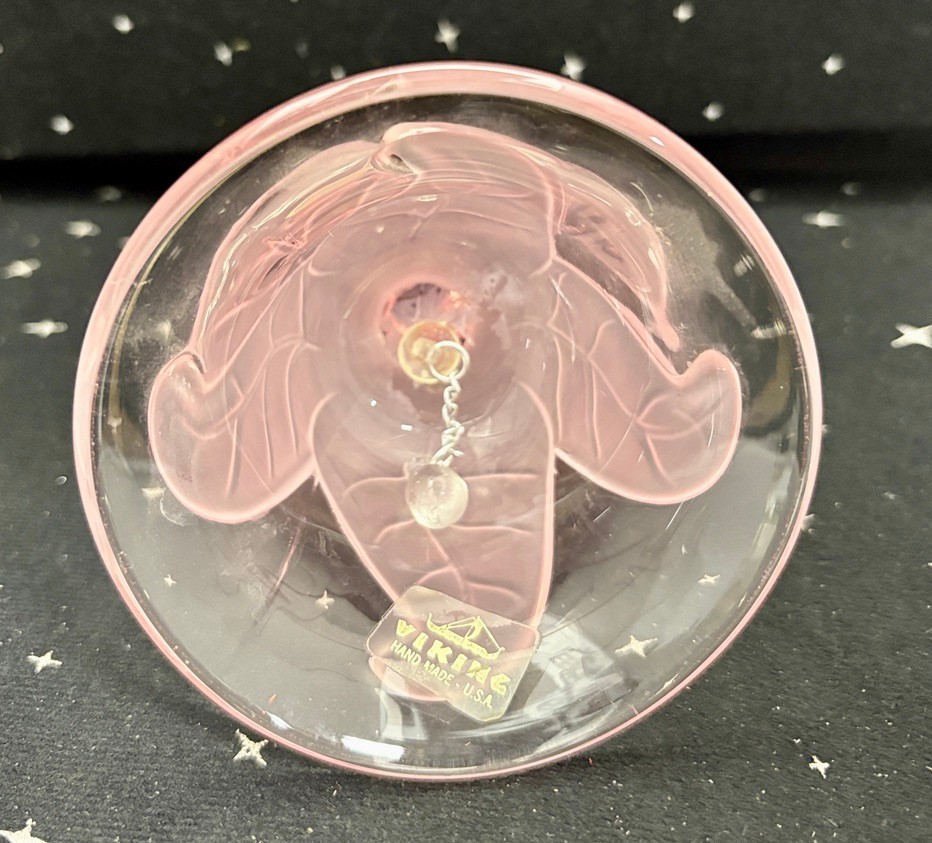 Vintage Viking Glass Pink Frosted Cabbage Leaf Bell 5.5″ United States