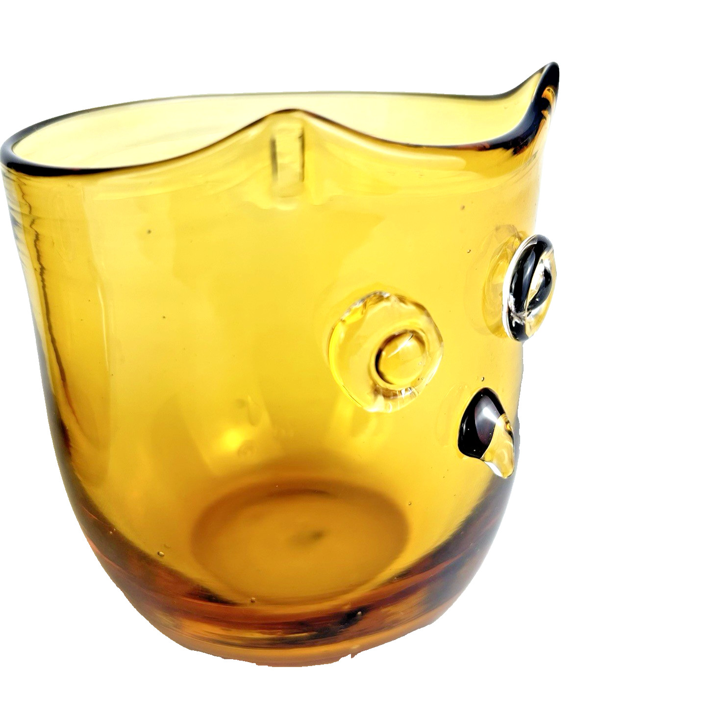 Vintage 1970s Amber Art Glass Owl Glasses Vases Set of 2 Mid Century Home Decor
