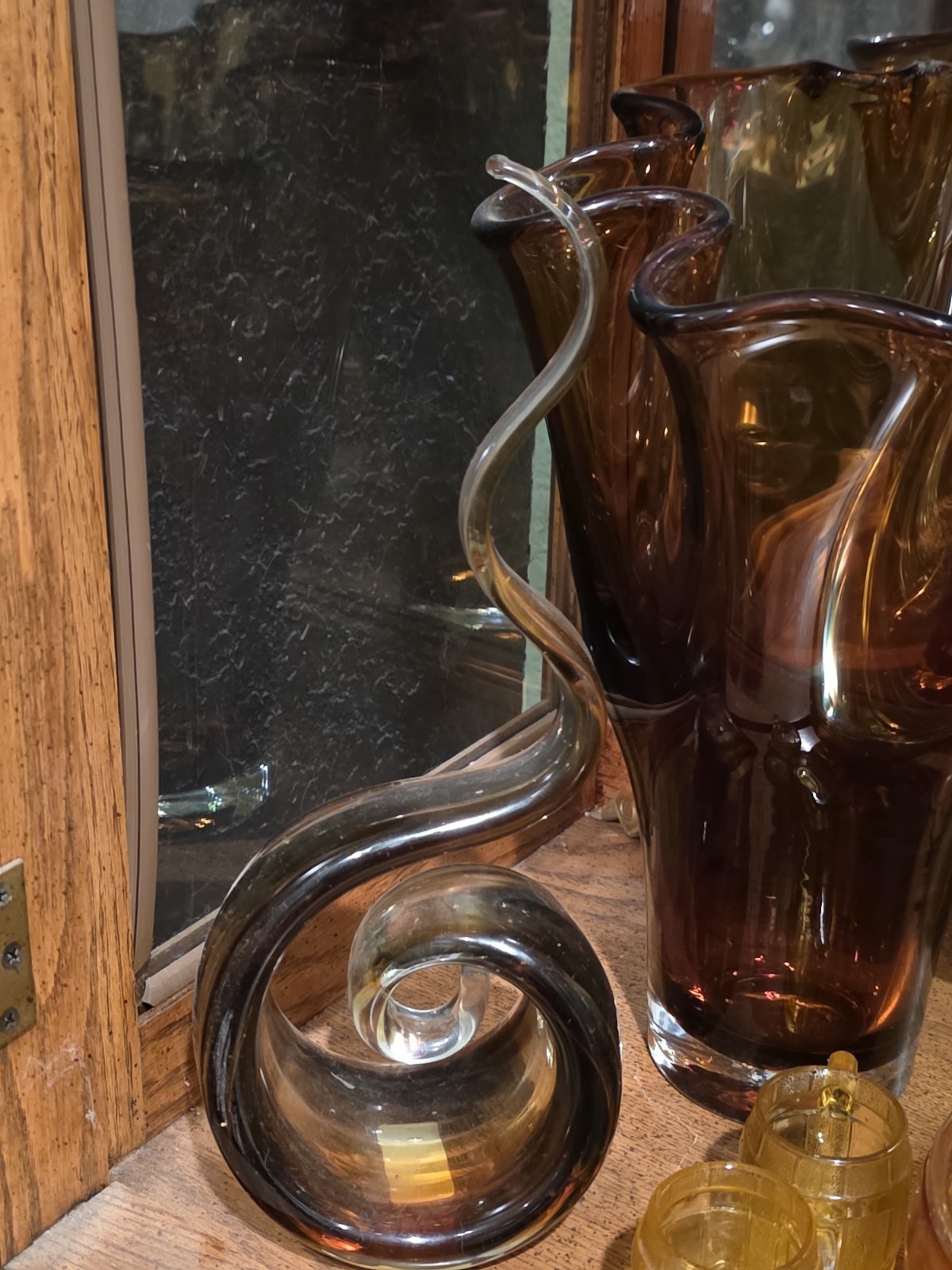 Vintage 90s Murano Dancing Flame Brown Ribbon Sculpture Art Glass 14.5″ Tall
