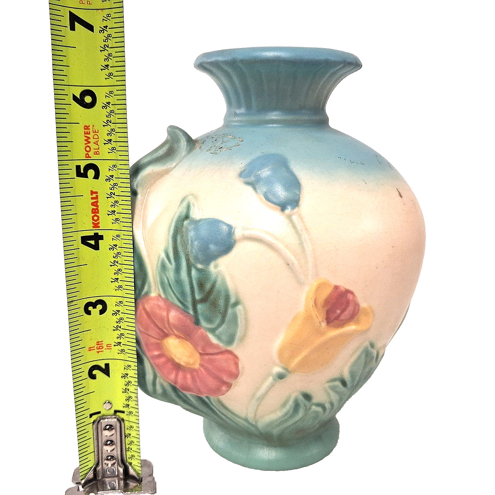 Hull Bow Knot Vase Raised Floral Relief Art Pottery USA Vintage