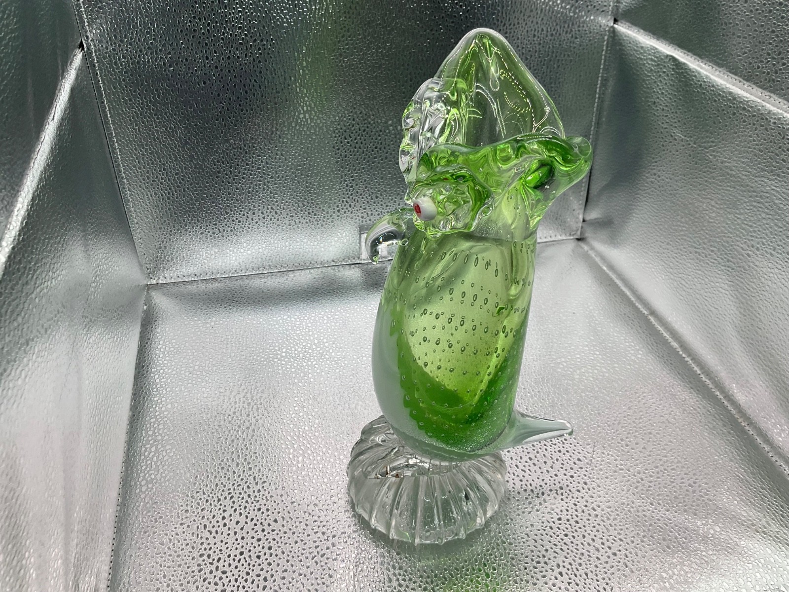 VTG Murano Art Glass Owl Sculpture Vase Light Green Controlled Bubble – 10” MINT