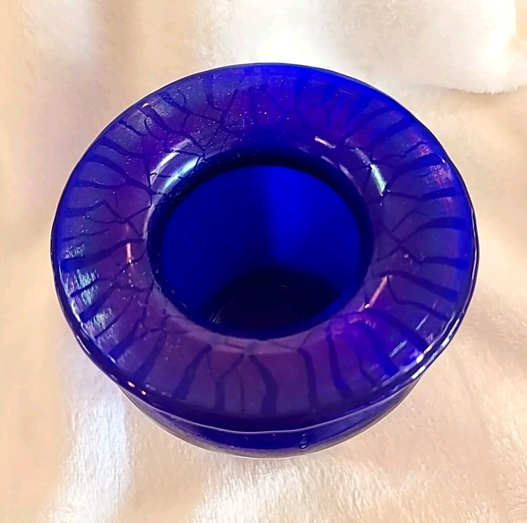 VIntage Vase Iridescent Cobalt Blue / Purple Flaired Rim Thick Art Pastel Glass