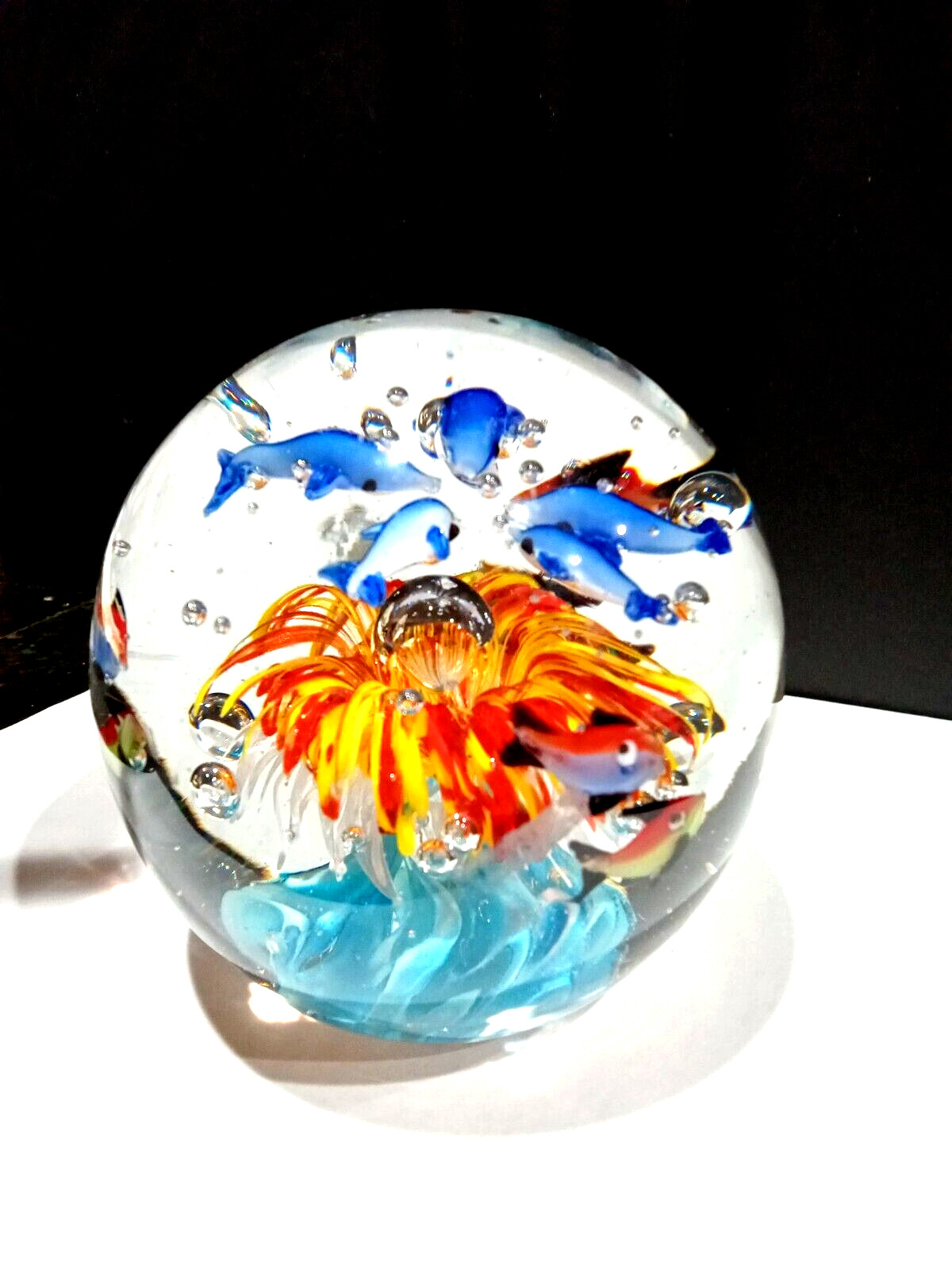 Murano or Murano style Glass Ball Paperweight Large Tropical Fish 4 1/2″ 4lb+