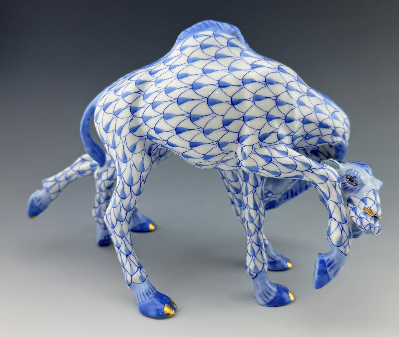 🦋 MINT HEREND CAMEL Fight Blue Fishnet Figurine ($2,581 Retail)