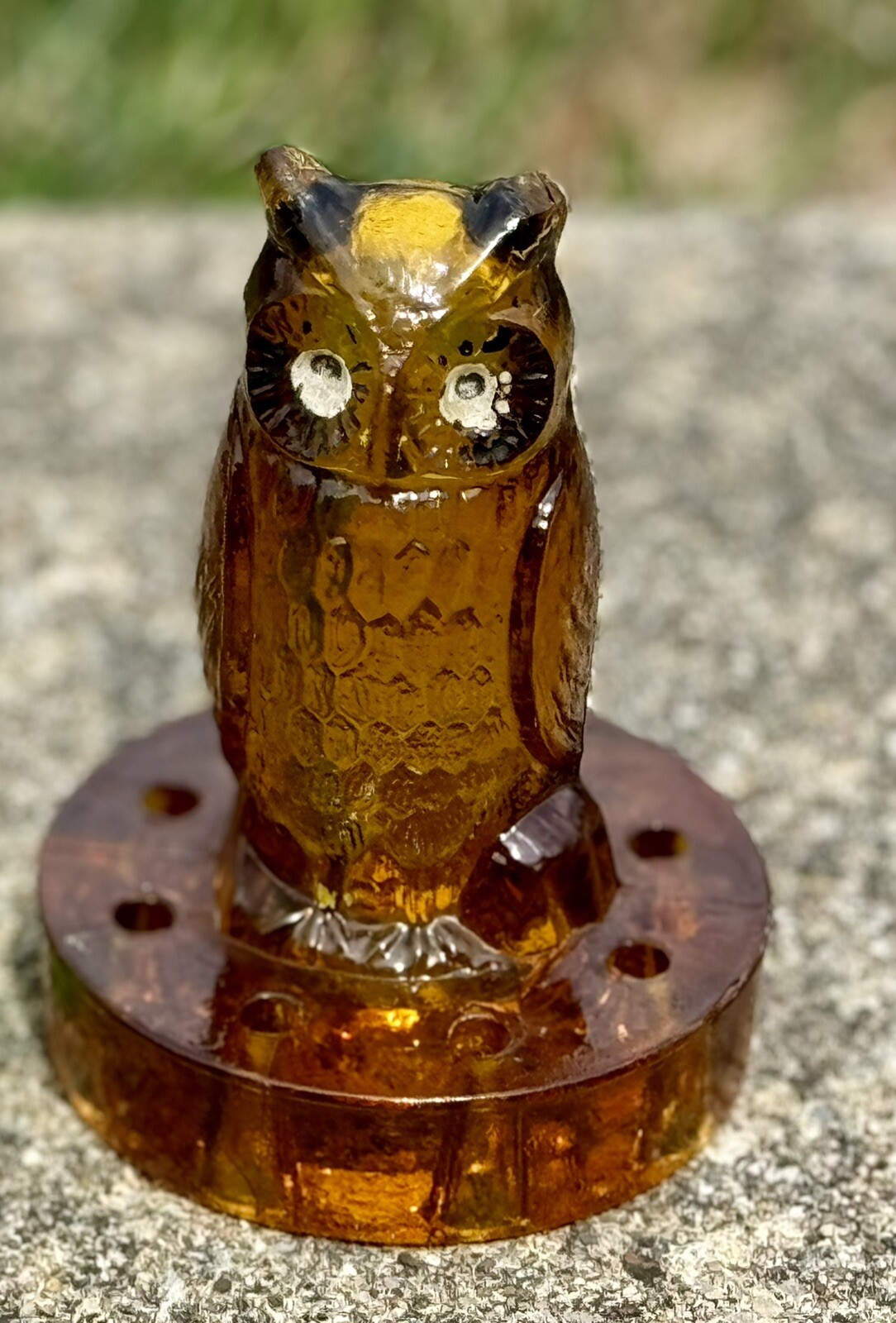 Flower Float Owl Vintage Amber Indiana Glass Flower Frog Chipped Ear See Photos
