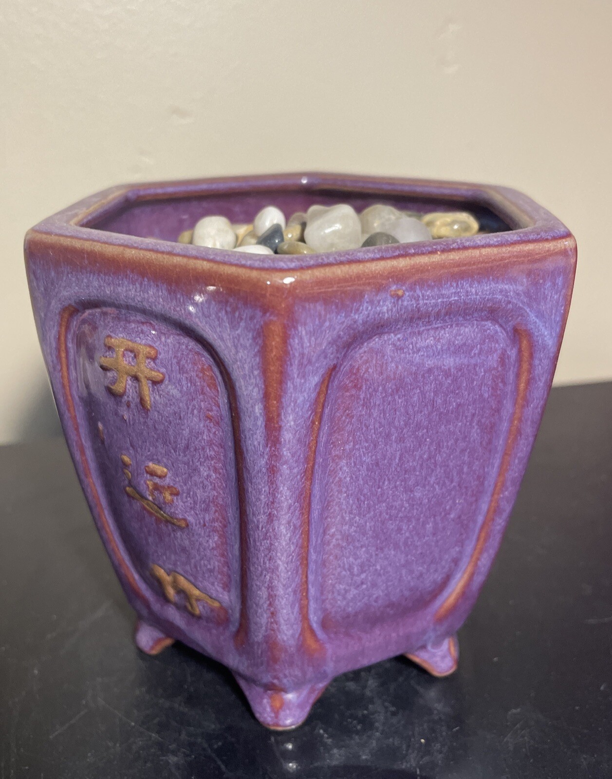 Purple Asian Hexagon Shape Footed Succulent Pottery Pot 4”